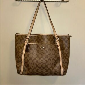 Coach Tan and Cream Signature Tote
